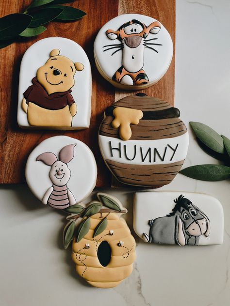 Winnie The Pooh Birthday Cookies, Winnie The Pooh Royal Icing Cookies, Pooh Birthday Cookies, Winnie The Pooh Cookies Decorated, Pooh Bear Cookies, Winnie The Pooh Sugar Cookies, Winnie The Pooh Cookies, Pooh Cookies, Custom Sugar Cookies