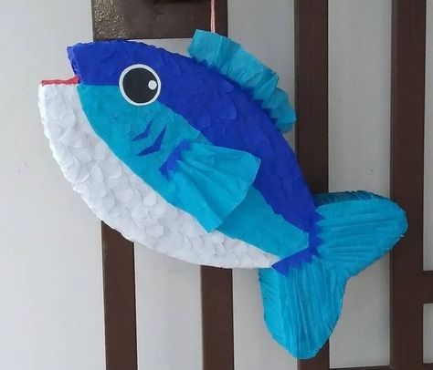 Diy Fish Pinata, Fish Pinata, Birthday Camping, Valentines Box, Diy Pinata, Barn Interior, Fishing Birthday, Valentine Box, Gender Reveal