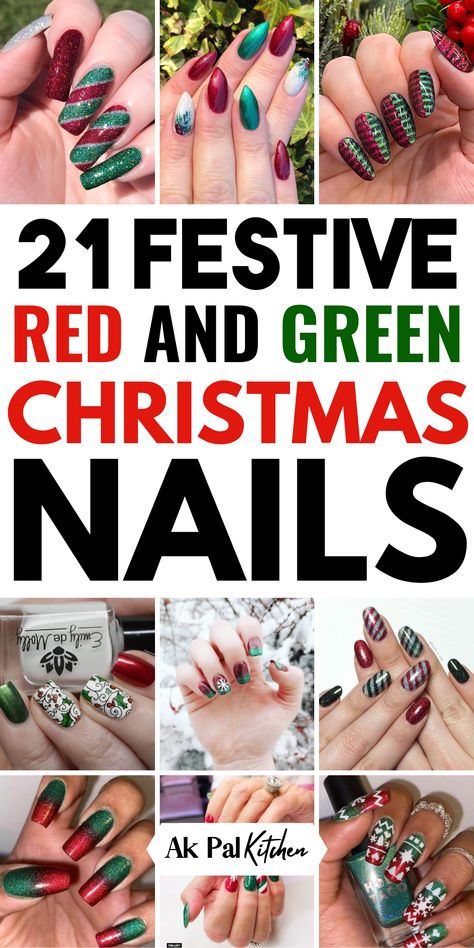 Add festive flair to your holiday look with red and green Christmas nails! Whether you love red and green glitter nails, classic Christmas ombre nails, or playful red and green striped and plaid nail designs, these Christmas nail art ideas are perfect for the season. Explore sparkling Christmas nails or mix in gold and silver Christmas nails for a chic touch. These holiday nail designs are sure to make your Christmas manicure stand out! Christmas Nails Red And Green Glitter, Christmas Nails Red And Silver, Red And Green Christmas Nail Designs, Red Green Christmas Nails, Christmas Nails Green And Red, Christmas Ombre Nails, Green And Red Christmas Nails, Christmas Nails Red And Green, Diy Christmas Nails Easy