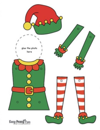 Elf On The Shelf Cut Out, Elf Cutouts Free Printable, Elf Printables Free Templates, Elf Yourself Craft, Elf Photo Craft, Elf Crafts For Kids, F Is For Family, Christmas Cubicle Decorations, Elf Crafts