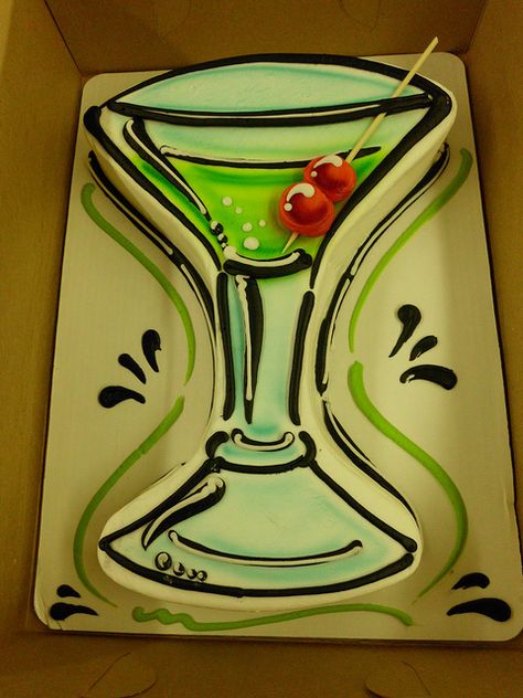 Martini Cake by The Cake Company of Canyon, via Flickr Martini Cake, Cocktail Cake, Margarita Day, National Margarita Day, Bottle Cake, Cocktail Theme, Birthday Sheet Cakes, Shape Cake, Cakes For Women