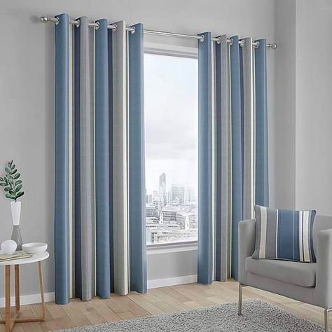 Gray Curtains, Curtains Dunelm, Curtains Living Room Modern, Unique Curtains, Blue Drapes, Plain Curtains, Grey Lounge, Eyelet Curtains, Curtain Pole