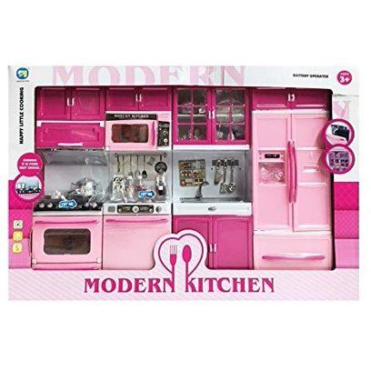 New Modern Kitchen, Barbie Kitchen Set, Mixing Modern And Antique Furniture, Modern Kitchen Set, Doll Kitchen, Kitchen Playset, Minnie Mouse Toys, Battery Operated Toys, Barbie Doll Set