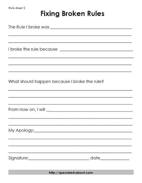 good discipline sheet make kids really understand what they did and how to behave.: Chore Ideas, Think Sheets, Think Sheet, Rules For Kids, Behavior Supports, Break The Rules, School Rules, Parenting Help, Smart Parenting