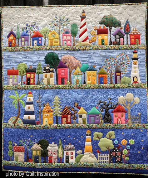 Row Quilts, Quilt Board, Colchas Quilting, House Quilt Block, House Quilt Patterns, Landscape Art Quilts, Row Quilt, Christmas Quilting, Memory Quilts