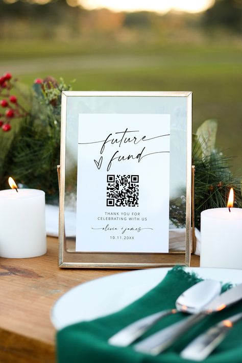 "ENJOY 60% OFF WHEN YOU ORDER 3 OR MORE ITEMS. Discount applied automatically at checkout. Hi there! Welcome to Oh Lilly Design! 👉 This Future Fund Wedding QR Code Venmo Sign is an instant download. Access your template within minutes of purchase and edit in Templett - A fully customizable template editor that allows you to personalize your printable directly in your web browser. No software to install or fonts to download. ⬇️ TRY THE DEMO BEFORE PURCHASE! * DEMO LINK:  COPY AND PASTE this url into your web browser: https://templett.com/design/demo/ohlillydesigns/17932903,17932904 👉  Mobile editing is not yet supported * Only computers and Laptops. READ THE FULL LISTING DETAILS AND HAVE FUN! ✅ NO EXPIRATION DATE! ✅ CHANGE THE FONTS, COLORS & STYLE ✅ DOWNLOAD AS MANY TIME AS YOU NEED ✅ PR Cash Fund Wedding Sign, Qr Code For Wedding Gifts, Honeymoon Table Wedding, Venmo Sign Ideas, Future Fund Wedding, Honeymoon Fund Qr Code Sign, Home Fund For Wedding, Wedding Money Box Ideas Honeymoon Fund, Venmo Qr Code Sign Wedding