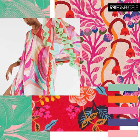 Tropical Prints Pattern, Print Design Trends, Sublimacion Ideas, Hot Colors, Heat Waves, Pattern Design Inspiration, Color Trends Fashion, Textile Pattern Design, Raspberry Red