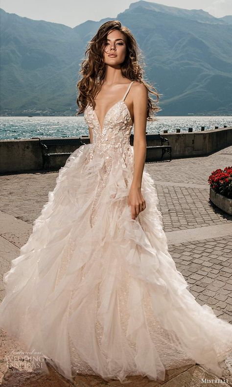 Tier Wedding Dress, Wedding Dress Ruffled Skirt, Wedding Dress Ruffle, Peach Wedding Dress, A Line Ball Gown, Blush Wedding Colors, Wedding Dresses Blush, Skirt A Line, Wedding Inspirasi