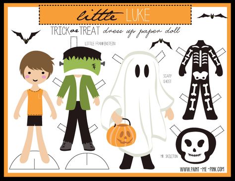 Halloween Paper Dolls - Paint Me Pink Paper Dolls Family, Halloween Paper Dolls, Kids Trick Or Treating, Free Craft Templates, Halloween Printables Free, Doll Halloween, Paper Doll House, Halloween Everyday, Paper Doll Template