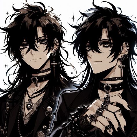 Emo Anime Hairstyles, Goth Guy Character Design, Hairstyles For Vampires, Emo Male Hairstyles, Metalhead Character Design, Male Hairstyles Drawing Long, Villain Hairstyles Male, Punk Anime Guy, Vampire Drawing Male