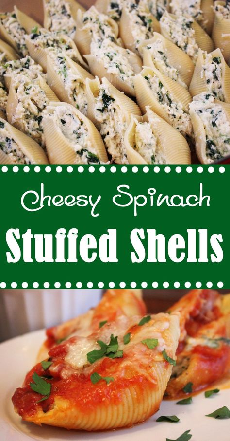 Cheesy Spinach Stuffed Shells Stuffed Shells Beef, Stuffed Shells With Spinach, Shells Stuffed, Chicken Stuffed Shells, Spinach Stuffed Shells, Stuffed Shells Ricotta, Cheesy Spinach, Shells Recipe, Soup Appetizers