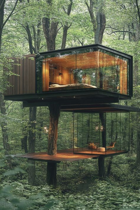 Glass Tree House, Treehouse Balcony, Glass Treehouse, Treehouse Ideas, Modern Tree House, Reconnect With Nature, Cool Tree Houses, Tree House Designs, Tiny House Inspiration