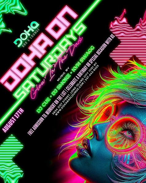 💃🕺 Get ready to spice up your weekend! Join us this Saturday, August 17th, for Glow in the Dark: Neon Party at @dohabarlounge in Astoria, NY. Dance the night away Everyone gets in free until midnight! Don’t miss out on this vibrant after-party extravaganza. 📍 Location: Doha Bar Lounge, 3834 31st Street, Long Island City, NY 11101 🎶 Music By @djcue78 @djsmokeny @djkvnswagg For more details and reservations, visit www.Dohabarlounge.com. #Reggaetonpartynyc #DohaBarLounge #LatinParty #Birthd... Latin Party, Night Club Neon Signs, Astoria Queens, Neon Lights City Night, Astoria Ny, Birthday Packages, Island City, Neon Party, Long Island City