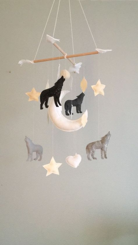 Wolf Nursery, Mobile Decoration, 2 Rabbits, Nursery Hacks, Mobiles For Kids, Wolf Decor, Baby Wolf, Trendy Baby Nursery, Baby Boy Room Nursery