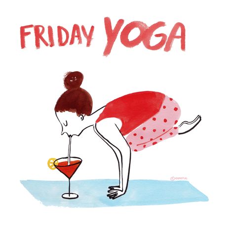 Friday Yoga by Anna Pini #illustration #annapini #ink #watercolor #ecoline #funny #humor #yoga #handlettering #handtype Funny Yoga Pictures, Yoga Meme, Yoga Words, Frases Yoga, Yoga Quotes Funny, Yoga Lesson Plans, Arte Yoga, Yoga Illustration, Yoga Logo