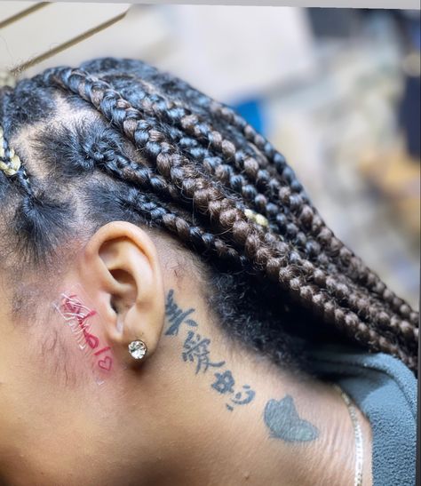 Authentic in Arabic Sideburn Tattoo Women, Sideburn Tattoo, Tattoo Ideas Women, Face Tats, Face Tattoos For Women, Side Neck Tattoo, Black Art Tattoo, Hand Tattoos For Girls, Women Tattoos