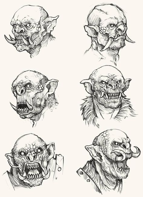 Ork Drawings, Ogre Concept Art, Orc Drawing Reference, Ogre Drawing, Orc Character Art, Orc Drawing, Orc Art, Monster Sketch, Goblin Art