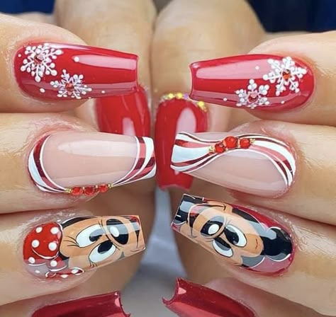 Nail Noel, Disney Christmas Nails, Nail Art Noel, Minnie Mouse Nails, Mickey Nails, Long Nail Designs, Trendy Nail Art Designs, Christmas Nails Acrylic, Disney Nails