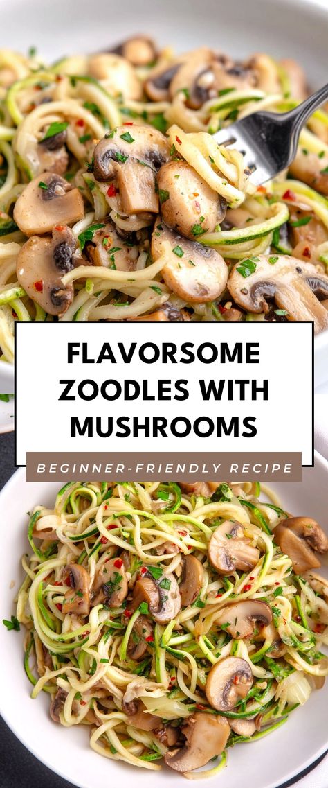 Image for Flavorsome Zoodles with Mushrooms Zoodle Spaghetti With Meat Sauce, Recipes With Zoodles, Zoodle Meals, Best Zoodle Recipe, Zucchini Noodle Recipes Healthy, Zucchini Noodle Pasta, Low Card Diet, Zucchini Noodles Recipe, Zoodles Recipe