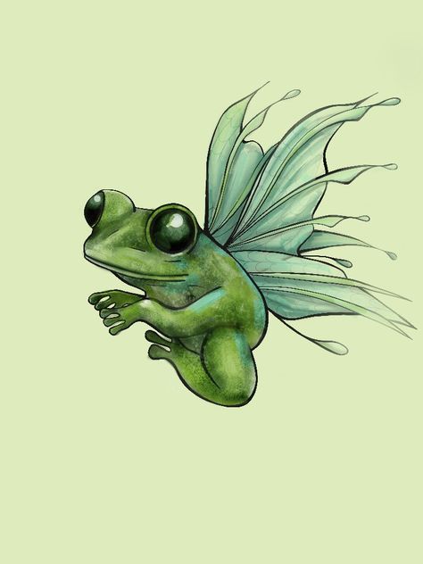 Frog With Fairy Wings Tattoo, Fantasy Frog Art, Fairy Animals Drawing, Flying Animals Drawing, Frogs With Wings, Frog With Wings Drawing, Frog With Wings Tattoo, Frog Fairy Tattoo, Frog With Wings