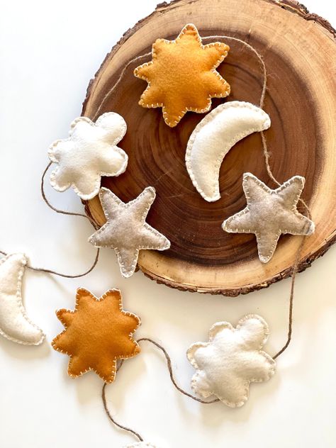 Sky Theme Felt Garland Nursery Felt Garland Baby Sky Banner Star, Moon, Clouds and Sun Felt Garland Neutral Garland Wall Hanging - Etsy Felt Garland Nursery, Neutral Garland, Sky Banner, Knitting Hacks, Garland Nursery, Moon Nursery, Moon Clouds, Felt Garland, Felt Decorations