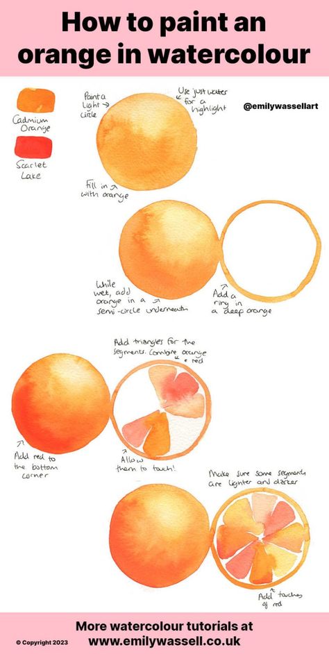 Watercolor Pencil Art, Life Drawing Reference, Step By Step Watercolor, Orange Painting, Watercolor Tutorials, Watercolor Paintings For Beginners, Watercolor Pencil, Watercolor Fruit, Creative Drawing Prompts