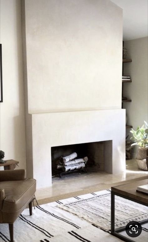 Tan Fireplace, Limewash Plaster, Plaster Fireplace Surround, Fireplace Surround Ideas, Plaster Fireplace, Serene Spaces, Stucco Fireplace, Basement Fireplace, Faux Fireplace