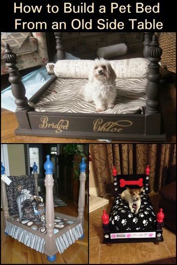 Pet Bed Side Table, Table To Dog Bed, Dog Kennel Decor, End Table Pet Bed, Repurposed Side Table, Dog Bed Inspiration, Suitcase Dog Bed, Creative Dog Bed, Upcycled Pet Bed