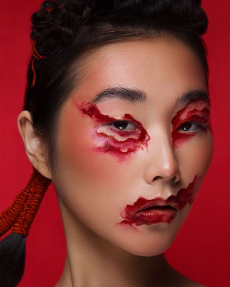 Sfx Photoshoot, Red Monochromatic Makeup, Makeup Artist Resume, Dragon Video, Dragon Makeup, Hd Make Up, Beauty Fotografie, Fashion Editorial Makeup, Afk Arena