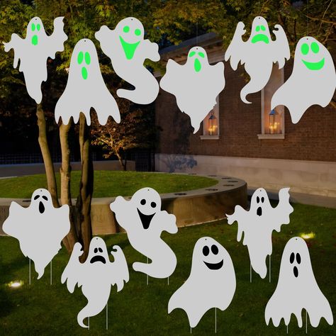 Halloween Outdoor Decorations Yard Signs Stakes - 6PCS Ghost Lawn Decorations Signs with Face Sticker for Garden Yard Scary Halloween Decorations Outside Yard Ghosts, Ghost Props, Pelottava Halloween, Halloween Torte, Outside Halloween Decorations, Halloween Outdoor Decoration, Halloween Yard Signs, Halloween Ghost Decorations, Halloween Fest