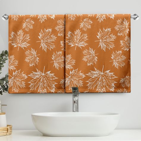 PRICES MAY VARY. ✿MATERIAL AND SIZE: Our fall maple leaves hand towels are made from premium cotton and are soft, plush and highly absorbent, each autumn towel measures 14.4 x 28.3 inches making them ideal for everyday use in the bathroom, kitchen or pool. ✿VIBRANT COLOR PALETTE: Our orange autumn kitchen towels are not only soft and absorbent, they are also printed with autumn-inspired elements of white maple leaves to bring warmth and artistry to your home. ✿OCCASION: The fall maple leaaf deco Leaf Bathroom, Fall Maple Leaves, Autumn Kitchen, Orange Autumn, Autumn Inspired, Decorative Dish, Bathroom Towel, Maple Leaves, Linen Textile