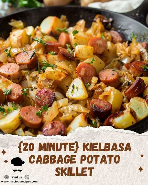 Luscious Recipes Recipes With Beef Kielbasa, Kielbasa Cabbage, Mozzarella Stuffed Chicken, Spinach And Mozzarella, Luscious Recipes, Kielbasa And Potatoes, Kielbasa And Cabbage, Potato Skillet, Sauteed Cabbage