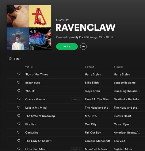 Ravenclaw Songs, Ravenclaw Playlist, Hogwarts Songs, Harry Potter Playlist, Playlist Suggestions, Music Lists, Ravenclaw Aesthetic, Playlist Names Ideas, Harry Potter Poster