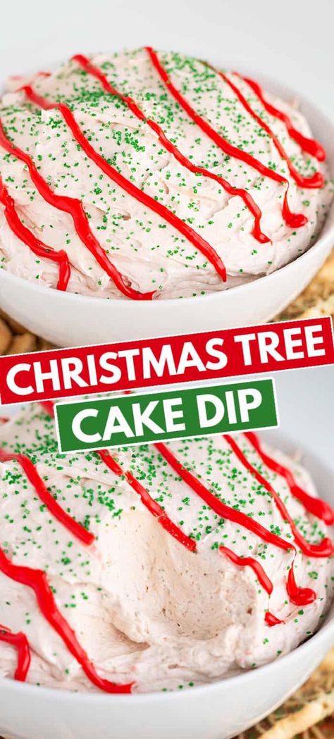 Christmas Tree Cake Dip - This Little Debbie Christmas Tree Cake Dip has become incredibly popular and I wanted in on the fun! This festive dessert dip is made with Little Debbie snack cakes, cream cheese, milk, vanilla extract, and whipped topping. Serve this dip up at any holiday gathering or even for a decadent Christmas Eve treat. #dessertdip #christmas #cookiedoughandovenmitt #dessertrecipes Tree Cake Dip, Christmas Tree Cake Dip, Little Debbie Snack Cakes, Little Debbie Christmas Tree, Debbie Snacks, Cake Dip, Dessert Dip, Snack Cakes, Christmas Baking Recipes