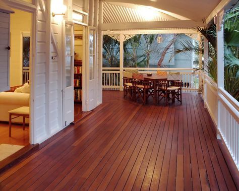 Queenslander Design, I want this Verandah and French doors...😁 Queenslander Renovation, Queenslander House, Weatherboard House, Roof Architecture, Building A Deck, Exterior Door, Ideas Pictures, Deck Design, Outdoor Rooms