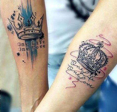 Queen Tattoos, Him And Her Tattoos, Partner Tattoos, Couple Tattoos Love, Best Couple Tattoos, Cute Couple Tattoos, Crown Tattoo Design, Couple Tattoos Unique, Couples Tattoo Designs