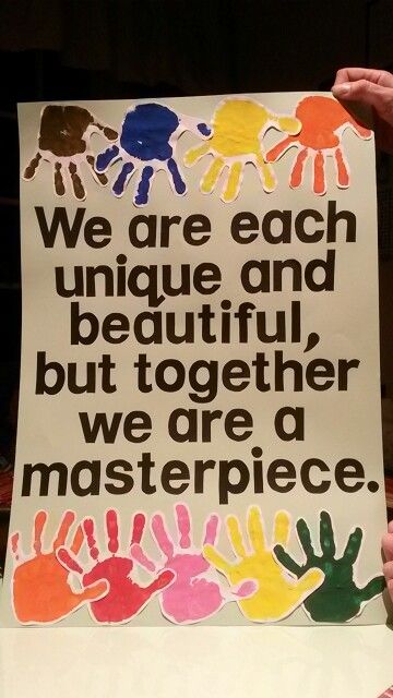 We are each unique and beautiful, but together we are a masterpiece. All Together Now Decorations, We Are Unique Bulletin Board, God's Masterpiece Decorations, We Are All In This Together, We Are Gods Masterpiece Bulletin Board, We Are God's Masterpiece, Inclusion Bulletin Board Ideas, Together We Are A Masterpiece, Teamwork Logo