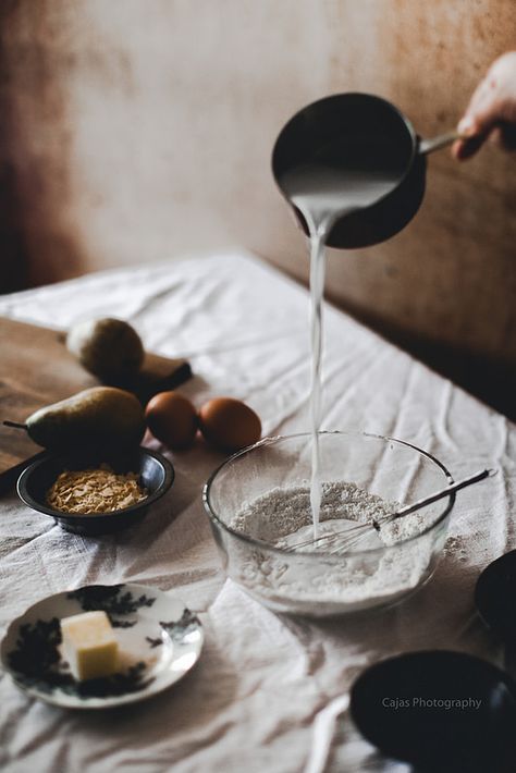 Pear and Almond Clafoutis for Kinfolk Table Kinfolk Aesthetic, Kinfolk Style, Kinfolk Table, Kitchen Photography, Kitchen Aesthetics, Photo Food, Kitchen Time, Black Food, Food Photography Inspiration