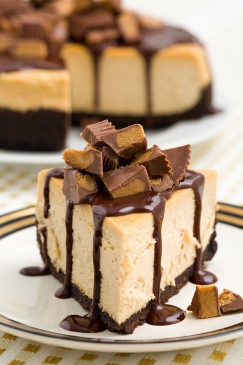 Chocolate-Peanut Butter Cheesecake - Delish.com Peanut Butter Cheesecake Recipes Easy, Christmas Cheesecake Recipes, Peanut Butter Cheesecake Recipes, Homemade Cheesecake Recipes, Christmas Cheesecake, Chocolate Peanut Butter Cheesecake, Coconut Dessert, Decadent Chocolate Desserts, Homemade Cheesecake