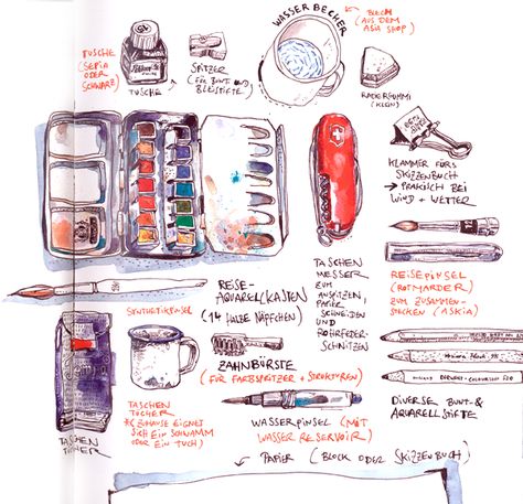 Wasserfarbe für Gestalter – Workshop mit Felix Scheinberger Breakfast Sketch, Travel Art Kit, Travel Sketchbook, Sketchbook Tour, Watercolor Mixing, Travel Sketches, Watercolor Sketchbook, Sketch Inspiration, Ink Sketch