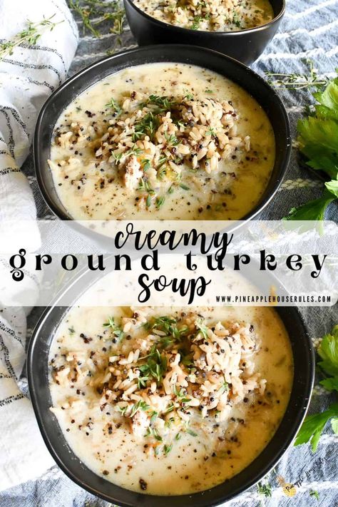 Turkey Soup Recipes, Vegan Squash, Homemade Turkey Soup, Turkey Rice Soup, Turkey Lunch, Paleo Turkey, Ground Turkey Recipes Easy, Cozy Soups, Ground Turkey Soup