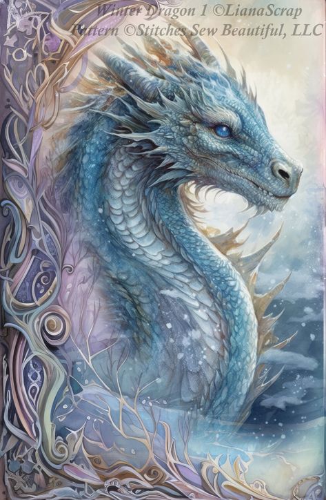 "Winter Dragon 1" full coverage counted cross stitch pattern. Art ©LianaScrap. Pattern ©Stitches Sew Beautiful, LLC 2024. Stitch count: 265 x 400. 90 DMC colors used. Patterns created with full license and/or permission of the orignal artist. This chart has been tested and verified to work with Pattern Keeper by the designer. We are not affiliated with Pattern Keeper. Cool Dragon Pictures, Winter Dragon, Earth Day Drawing, Dragon Artwork Fantasy, Cool Dragons, Female Dragon, Fairy Dragon, Beautiful Dragon, Dragon Pictures