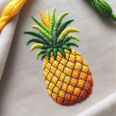 Embroidery On Canvas, Pineapple Embroidery, Perler Creations, Clothes Embroidery Diy, Fall Crochet Patterns, Simple Embroidery Designs, Embroidery Sampler, Embroidered Art, Embroidery Book