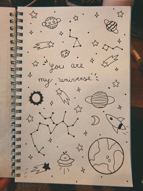 Drawing of the universe 
You are my universe Universe Drawing Ideas Stars, Drawing In Small Paper, Universe Aesthetic Drawing, Drawing Of Universe, Doodle Easy Art, Aesthetic Planets Drawing, Aesthetic Stars Drawing, Universe Doodle Art, How To Draw Universe