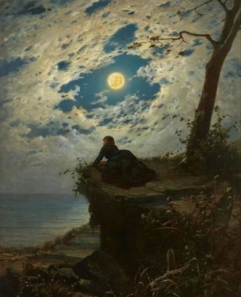 Oil on canvas 73 3/4 x 45 1/4 in. (187.3 × 115 cm.) Alfonso Simonetti (Naples, December 29, 1840 -1892) was an Italian painter, mainly of Romantic-style nocturnal landscapes, illuminated by moonlight. Gothic Romanticism, Romanticism Paintings, Romantic Paintings, 19th Century Art, Italian Painters, Art Prints Online, Paul Klee, Old Paintings, British Art