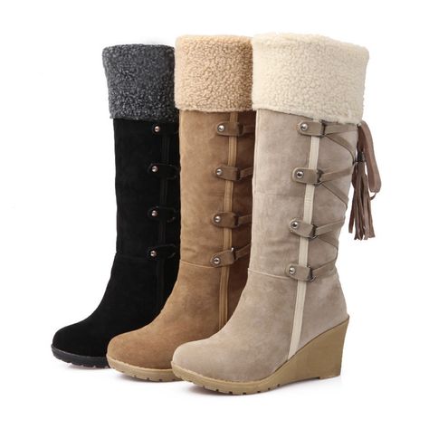 Wedge Snow Boots, Ladies Long Boots, Knee High Boots Winter, Leather Cowgirl Boots, Boots Thick, Warm Winter Boots, Winter Fashion Boots, Fashionable Snow Boots, Warm Boots