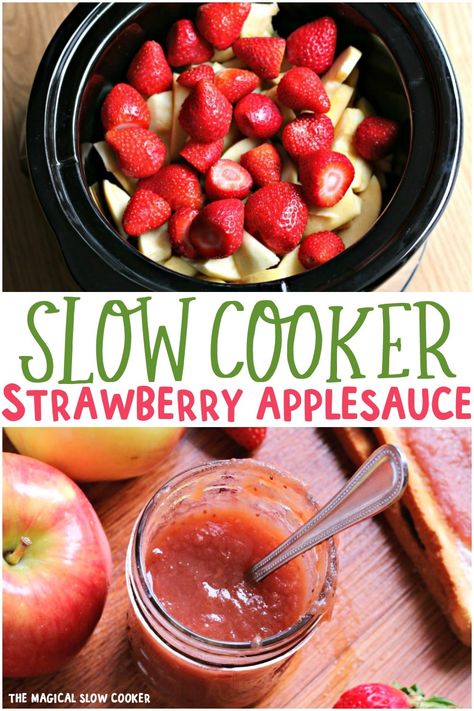 Slow Cooker Strawberry Applesauce is even better than store-bought and has no food coloring! - The Magical Slow Cooker #applesauce #strawberry #strawberryaplesauce #slowcooker Flavored Apple Sauce Recipes, Strawberry Applesauce, Garden Canning, Spring Drinks, Slow Cooker Applesauce, Magical Slow Cooker, Canning Ideas, Food Fails, The Magical Slow Cooker