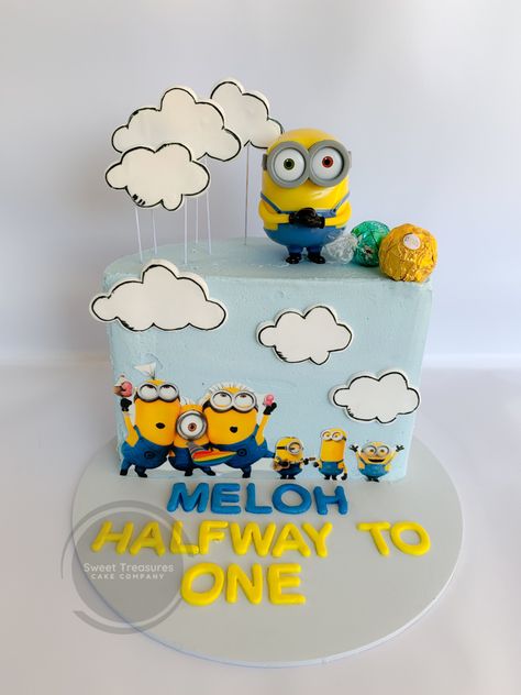 Cocomelon Half Birthday Cake, One Month Birthday Cake, Half Cake Birthday 6 Months Boy, Half Way To One Cake Boy, Half Birthday Cake Boy, Half Bday Cake, 6month Birthday, Halfway To One Cake, Half Cake Design