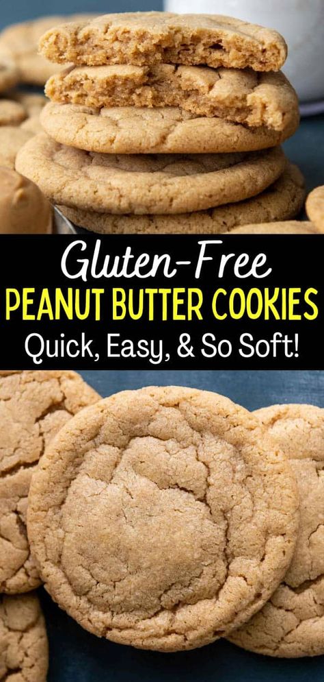 Make the best gluten-free peanut butter cookies that will rival any cookie recipe out there! These old fashioned chewy treats utilizes easy gluten-free baking tips for crispy edges with a glorious gooey, soft centers. Gluten Free Cookies Easy, Gluten Free Peanut Butter Cookies, Soft Peanut Butter Cookies, Dairy Free Cookies, Easy Gluten Free Desserts, Chewy Peanut Butter Cookies, Gluten Free Cookie Recipes, Gluten Free Peanut Butter, Gluten Free Desserts Recipes