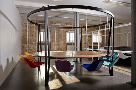 Imagine Sitting on Swings in Your Office Meetings Room Swing, Kursi Bar, Design Wood, Office Inspiration, Office Interior Design, Commercial Design, Swinging Chair, Meeting Room, Design Case